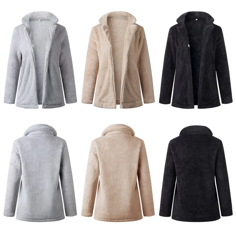 

Women Warm Elegant Faux Fur Autumn Winter Coat Soft Fur Jacket Female Plush Overcoat Casual Outerwear