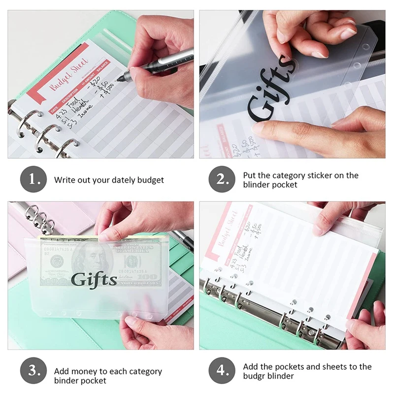 

Budget Binder, A6 PU Notebook Planning Notepad, Replaceable 6 Ring Binder Coverfor Personal Planning of Budget Saving