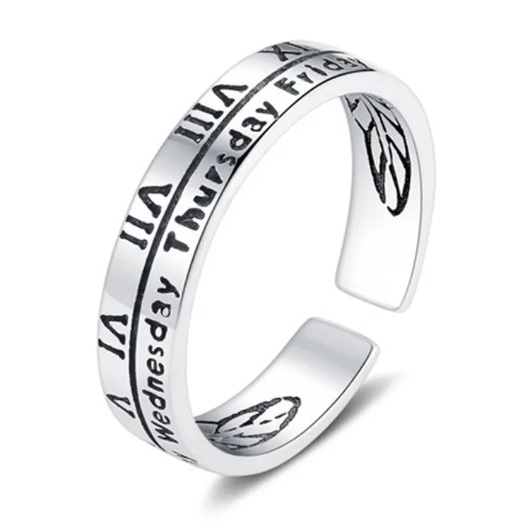 

2021 Vintage Silver Color Metal Punk Roman number Open Rings set Design Finger Rings for Women men Party Jewelry Gifts