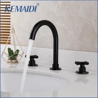kemaidi matte black 3 pcs bathroom washbasin sink tap solid brass vessel dual handles bathtub mixer tap faucet swivel spray tap