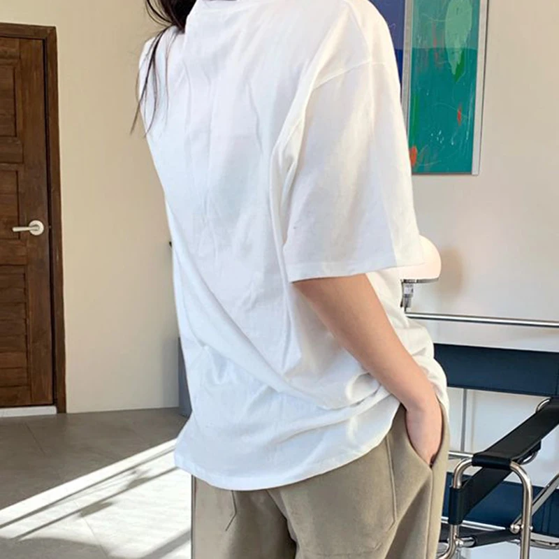 

Letters Summer Shirts Casual Cotton Korean T-Shirts Loose Short Sleeve Vintage Cartoon Print Streetwear Harajuku Tops Slim Z329