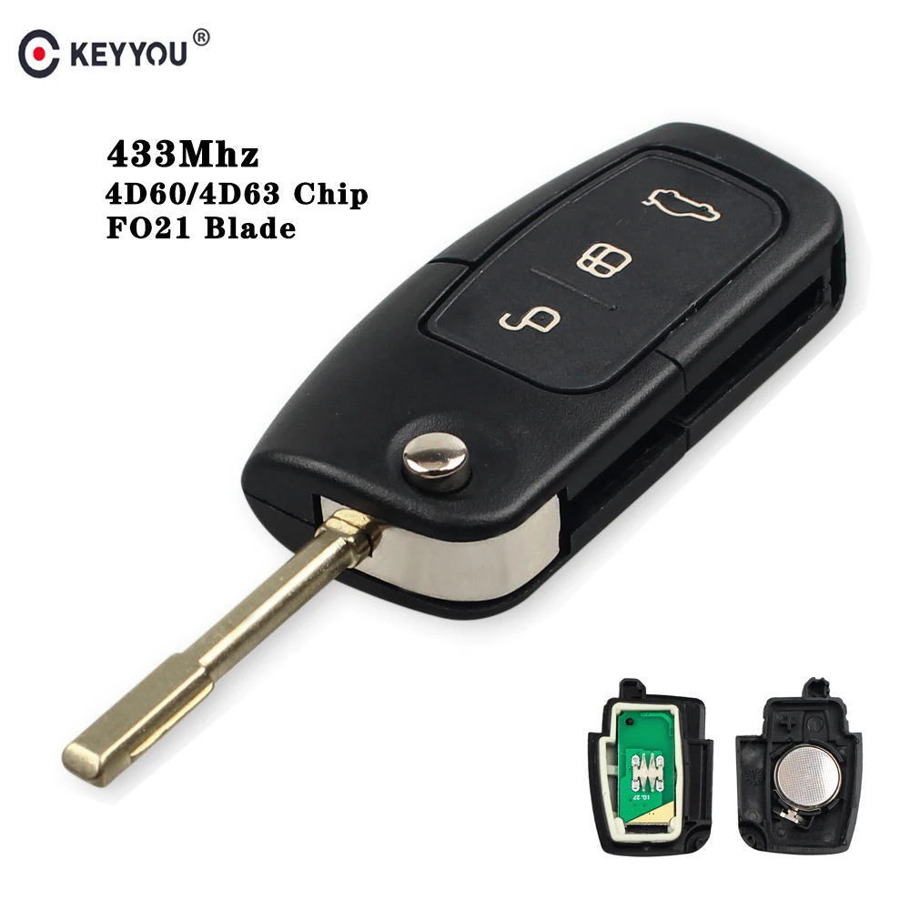 

KEYYOU 3 Button Remote key FO21 Blade For Ford Fusion Mondeo Focus Fiesta Galaxy Transponder Chip 4D60/4D63 433Mhz Original Key