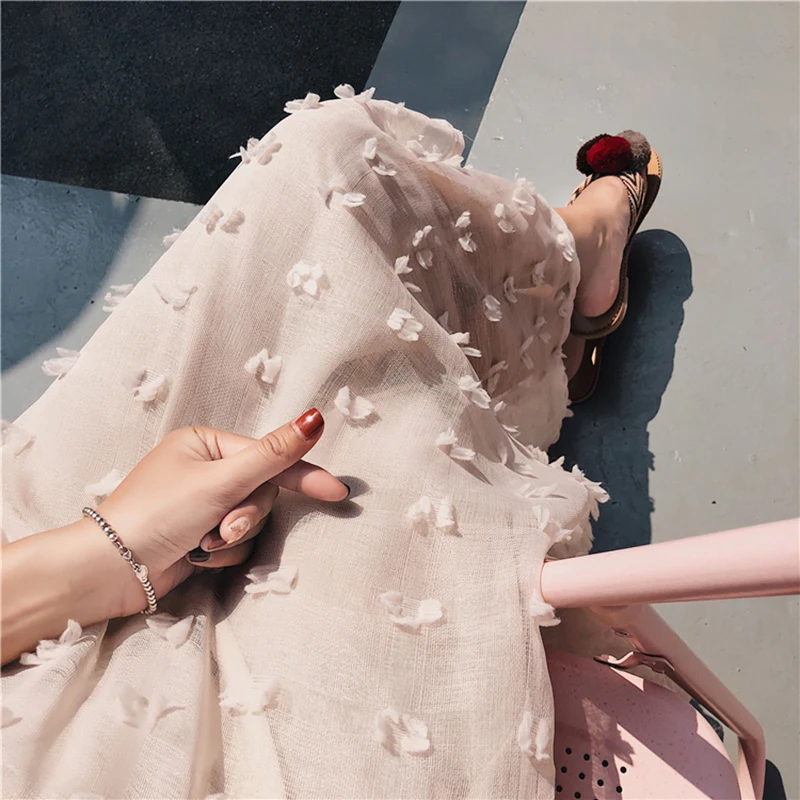 

Autumn Korean Casual Skirts Womens 2021 High Waist Lace Long Skirts For Women Chiffon Mid-Calf A-Line Ladies Skirts Faldas 10010