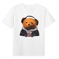 street trend teddy bear t shirt young men and women shirt high quality kawaii earphone bear t shirt