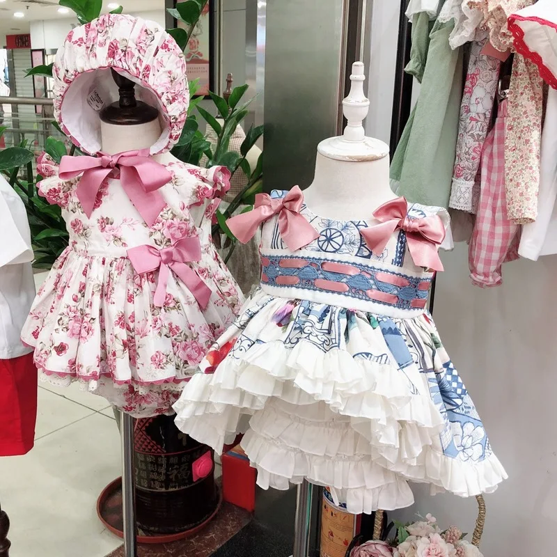 2019Spanish Dresses Antique Printed Champagne-coloured Flying Sleeve Princess dress baby girl clothes 2-6years | Детская одежда и