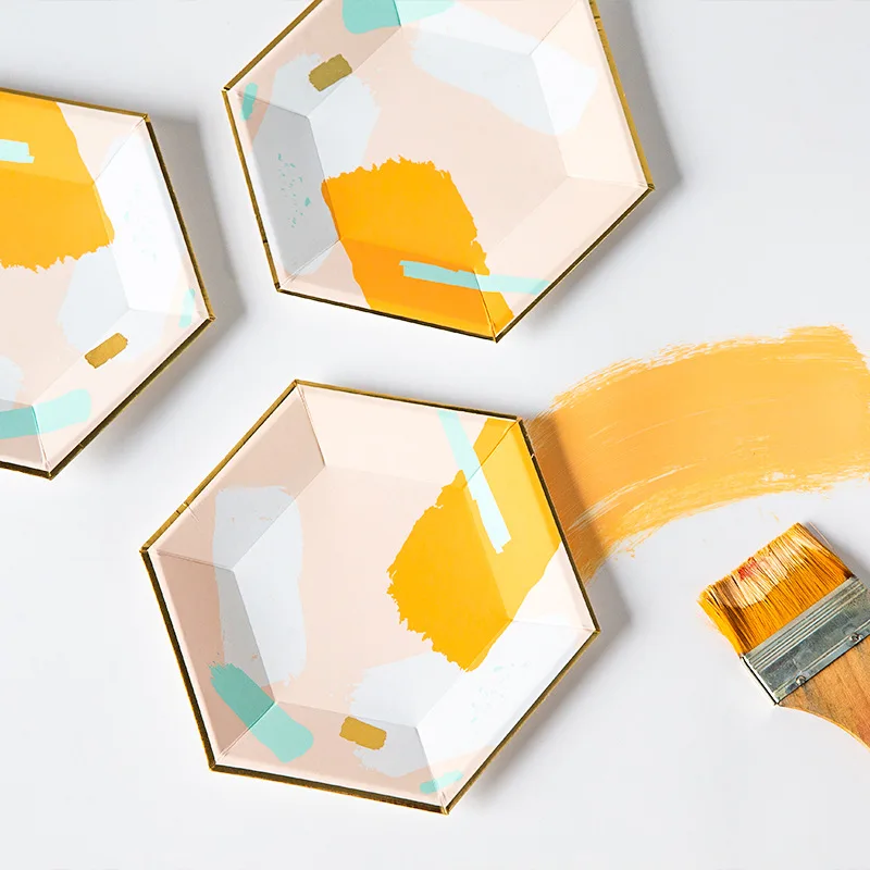 8 шт. Золотая Блокировка одноразовая посуда бумажные тарелки соломки для дней