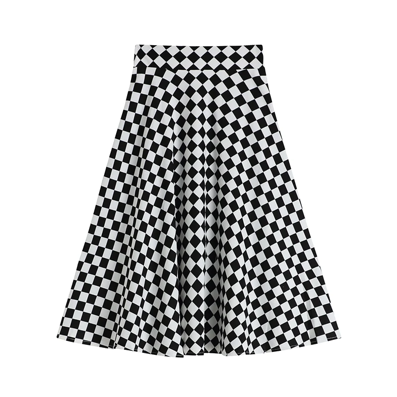

Черно-белая клетчатая юбка с высокой талией VANOVICH, Новинка осени 2022, яркая винтажная модная повседневная юбка А-силуэта до середины икры