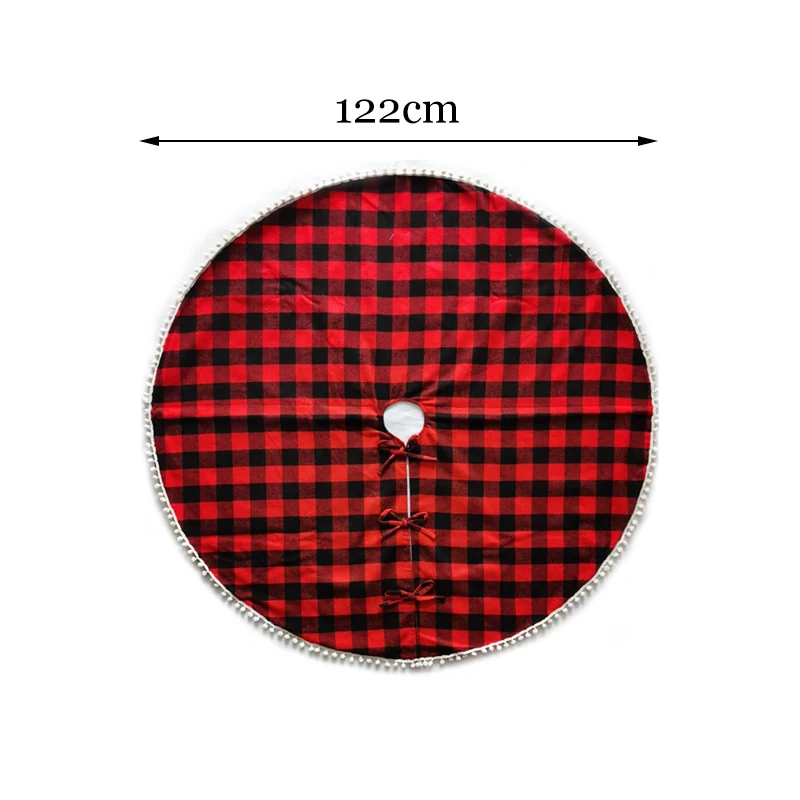 

Circle Red Black White Cotton Buffalo Plaid Burlap Christmas Tree Skirt Comfortable Xmas Mat Decorations 122cm