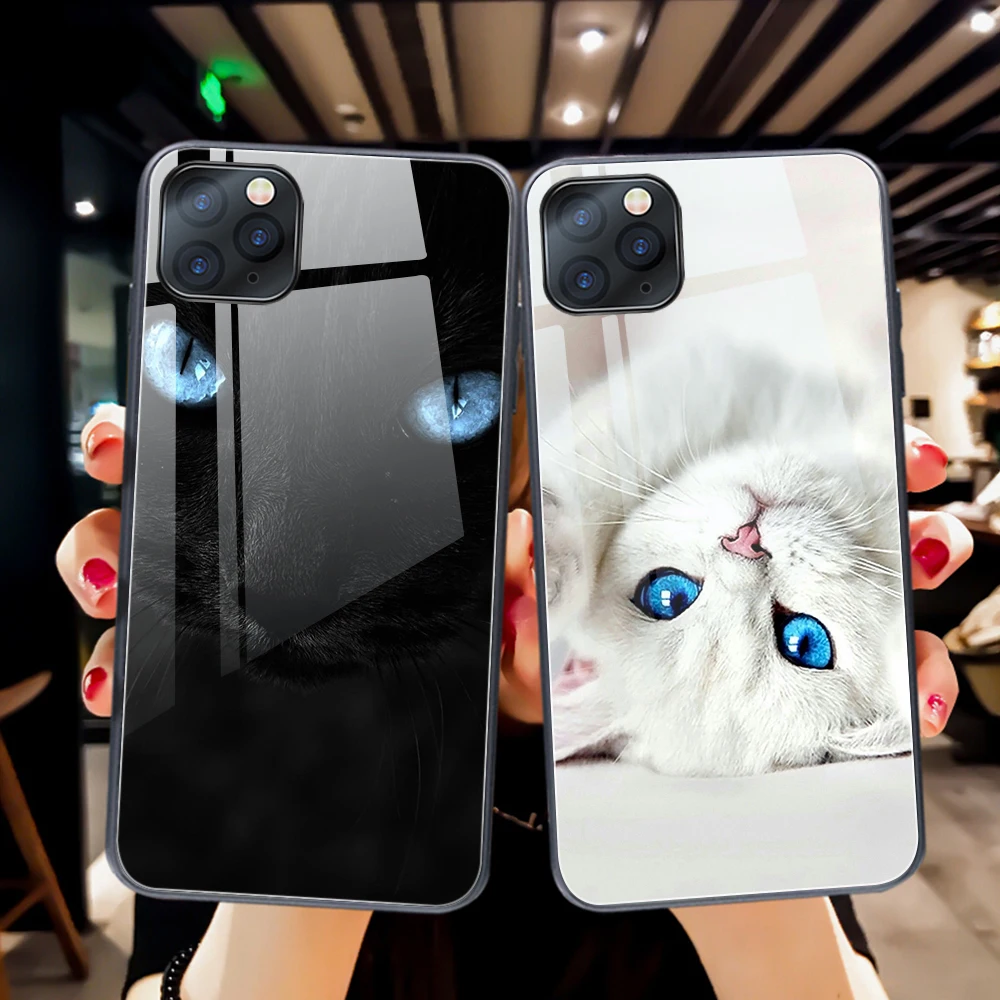 

ciciber Cute Cartoon Cat Case for Iphone 11 case for Iphone 11 XR Pro XS MAX X 7 8 6 6S Plus SE 2020 Tempered Glass Cover Funda