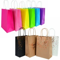 6pcs kraft paper bags with handle wedding candy cookie packaging bag christmas birthday party favors treat gift bag box supplies