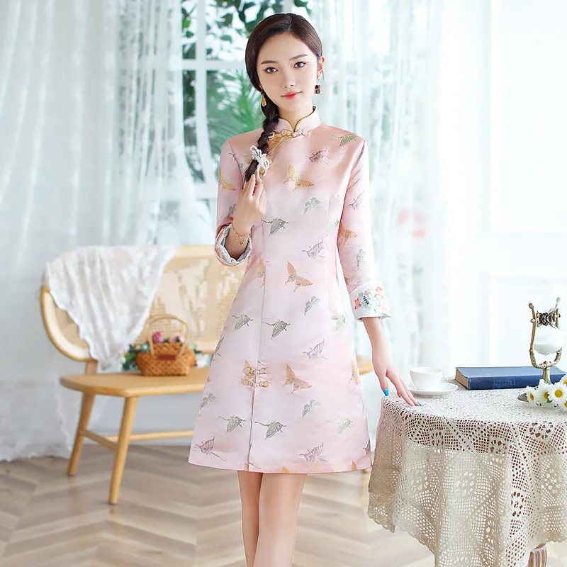 

Новинка 2022 весенней коллекции от H.RON G.X, традиционное китайское элегантное улучшенное платье Qipao, розовое юанское платье для вечевечерние НК...