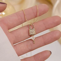 creative micro inlaid cz lock and key necklace for women 14k real gold exquisite aaa zirconia kolye fashion accessories jewelry