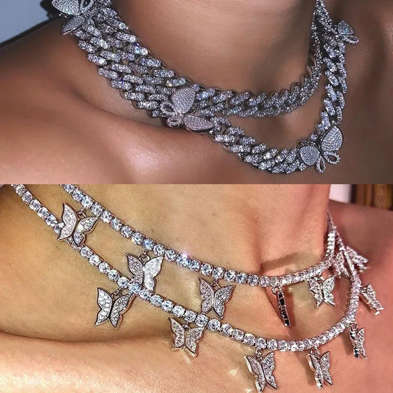 Кубинская цепочка с бабочкой ожерелье теннисная Цепочка Колье со льдом для