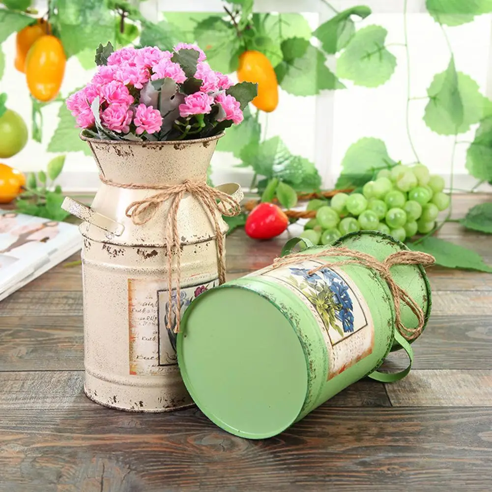 Винтажный стиль потертый шик железное ведро молочная ваза металлический