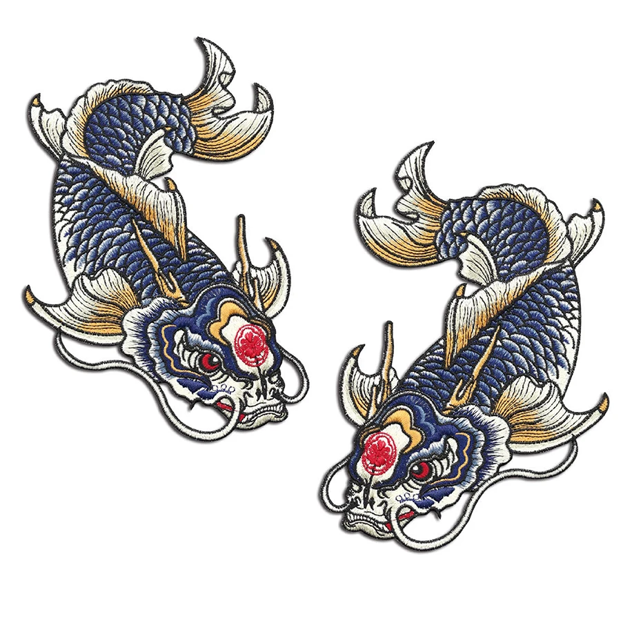 Аппликация для шитья в китайском стиле с золотой рыбкой большая вышитая нашивка