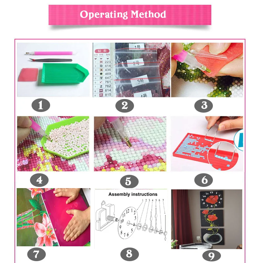 Triptych 5D DIY настенные часы Алмазная картина Полная площадь круглые крестиком