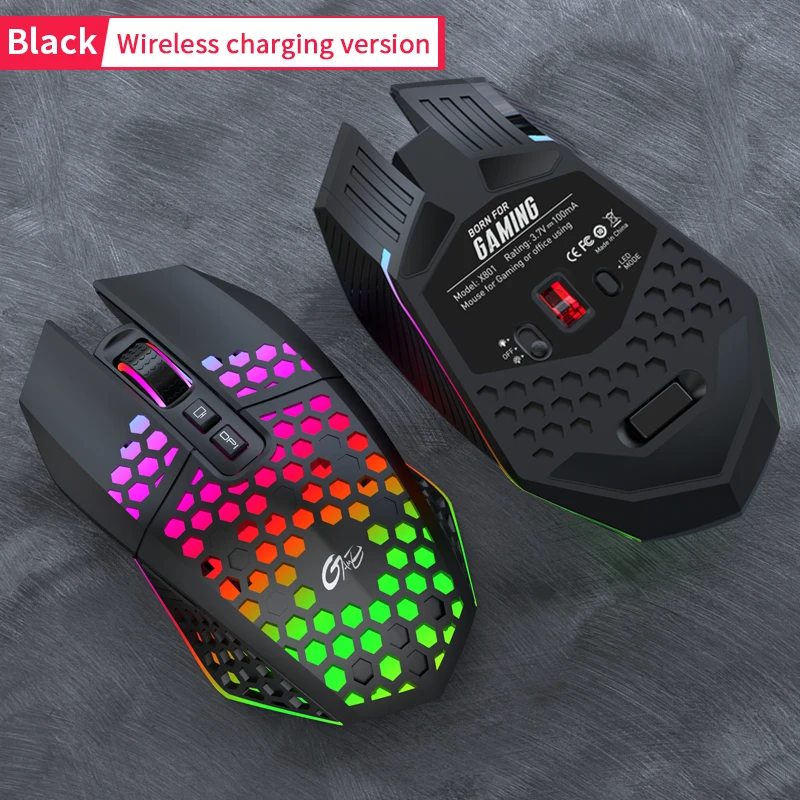 

Honeycomb Hollow Ergonomically Designed USB Wireless 8 Buttons Gaming Mouse Three-stage DPI RGB Gaming Mouse X801 Charging Mice