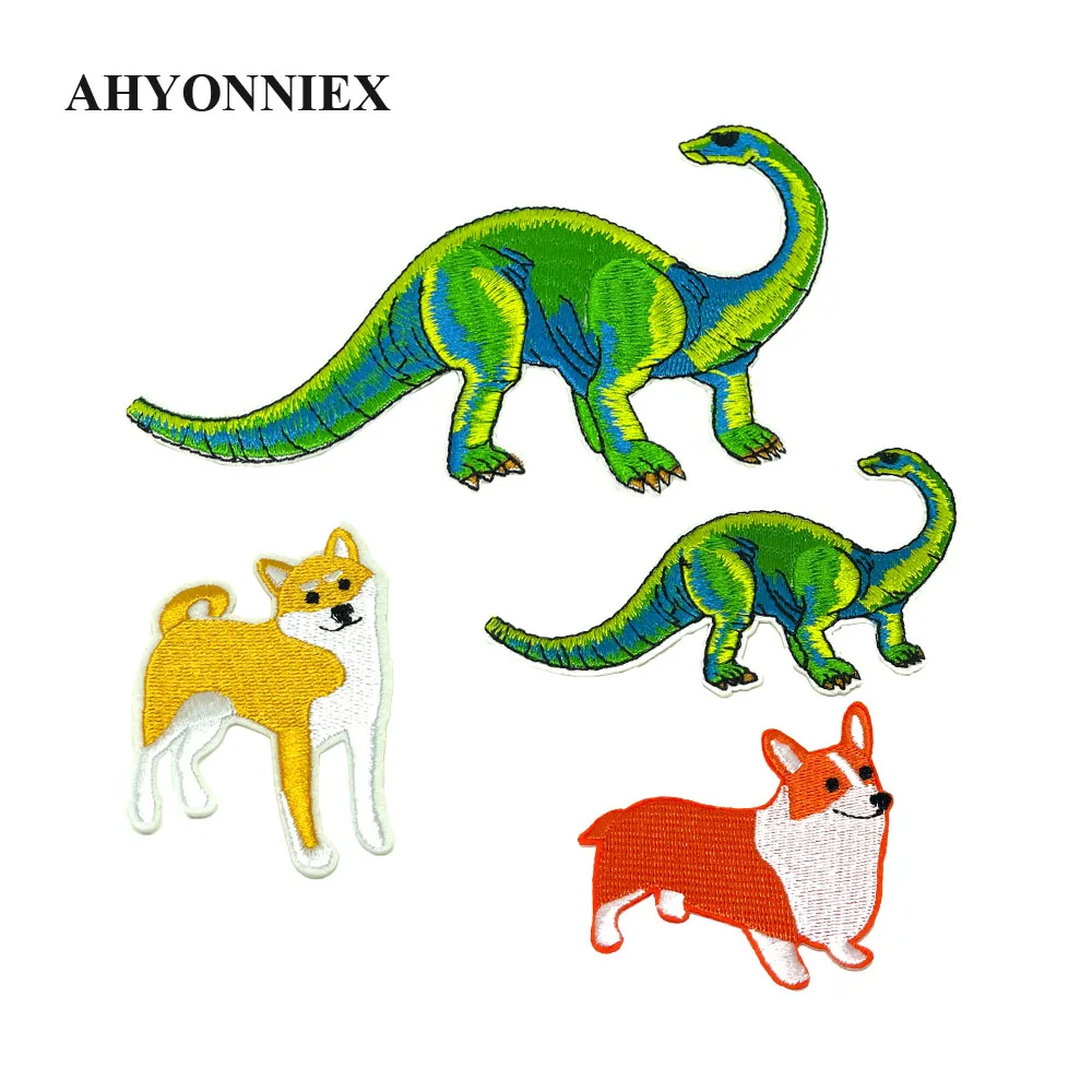 

AHYONNIEX 5pcs/lot Embroidered Dinosaur Corgi Shiba Patches Clothes Bags DIY Cute Dog Applique Parches Iron On Patch for Clothes