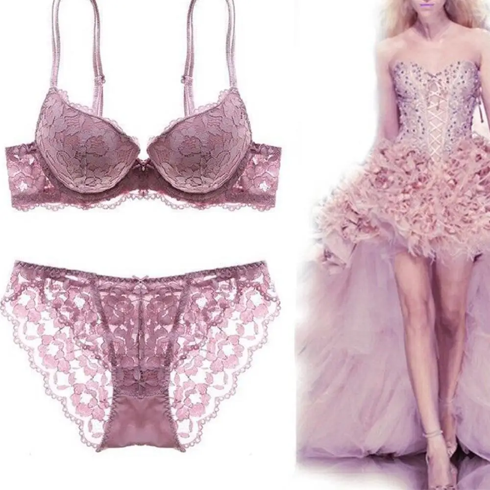 Irene Tinnie Bra Set Sexy Secret Lace Lingerie Underwire Gather Deep V Beauty Back | Женская одежда