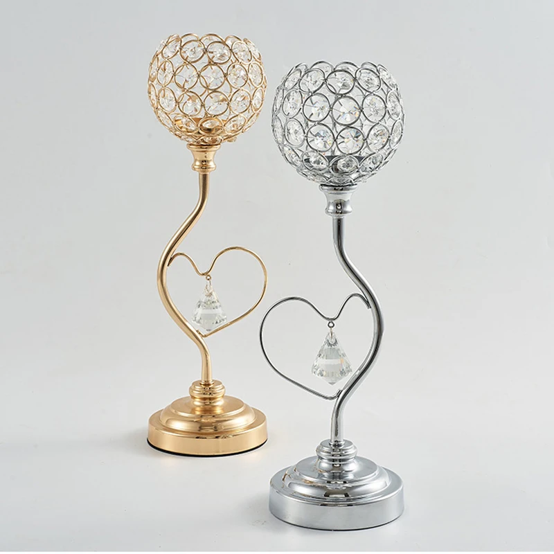 Подсвечник в форме сердца с золотыми кристаллами | Дом и сад