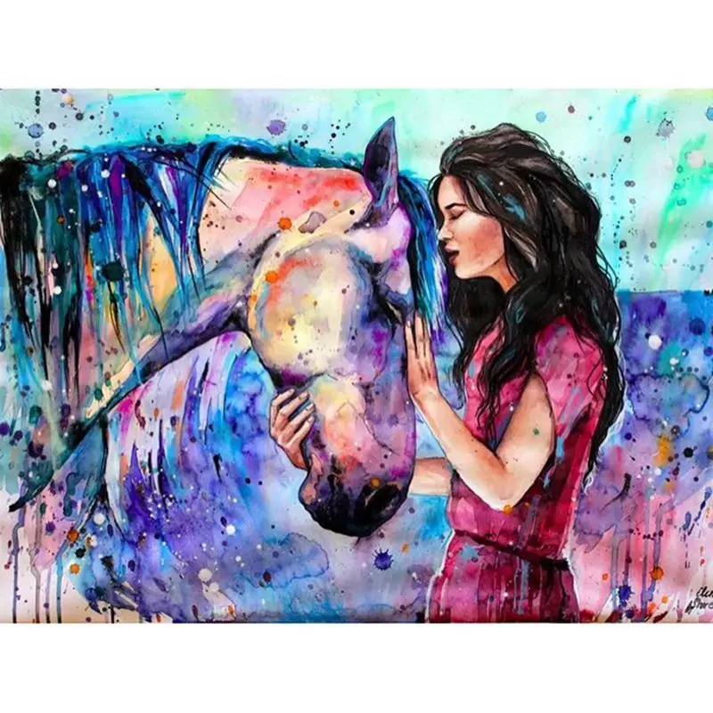 

New Home Full Square Diamonds5D DIY Diamond Painting Portrait "Beauty and Horse" Embroidery Cross-stitch 3D Home Decoration Gift
