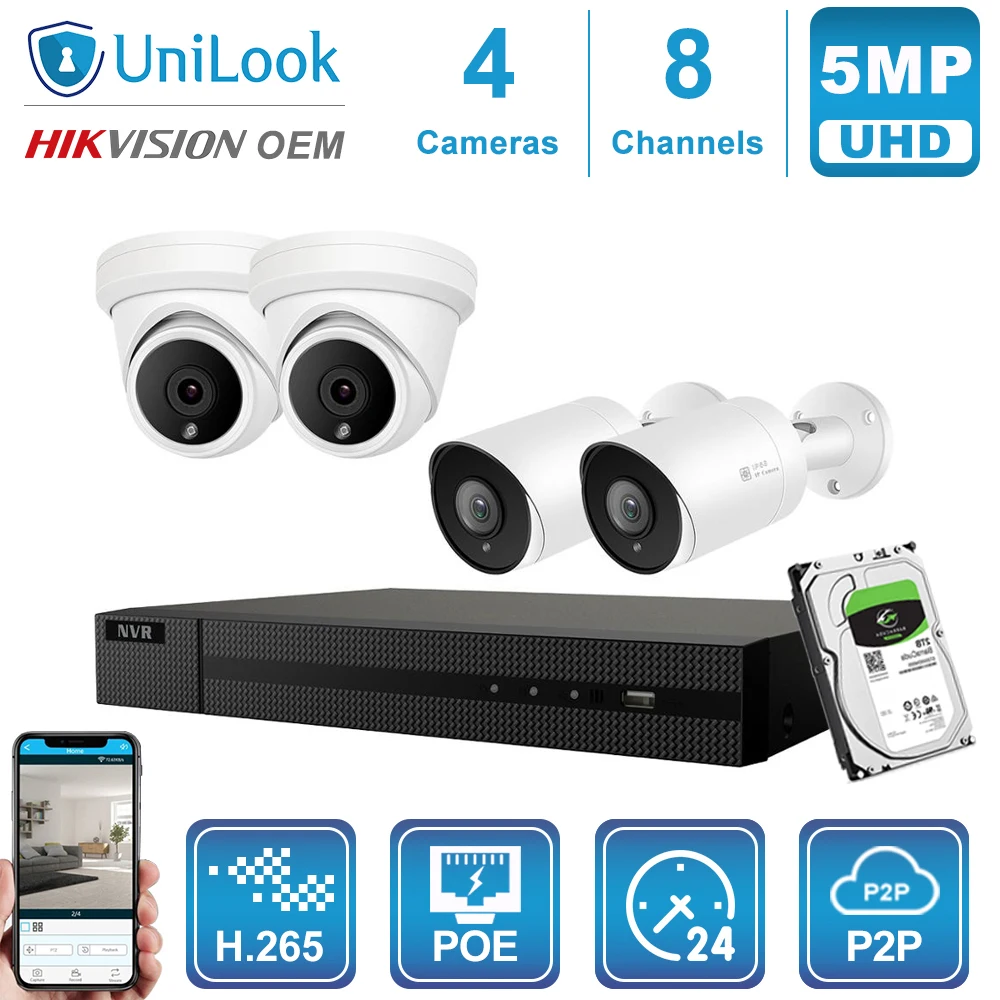 2-Dome 2-Bullet kit Hikvision OEM 8CH 4 к NVR 5MP купол/пулевые смешанные POE IP Камера 4/6/8 шт. комплект открытый системы безопасности CCTV NVR Kit с 1/2/4 ТБ HDD - Цвет: 2-Dome 2-Bullet kit