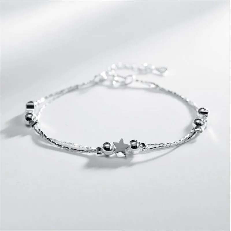 Женский браслет-цепочка с бусинами и звездами | Украшения аксессуары