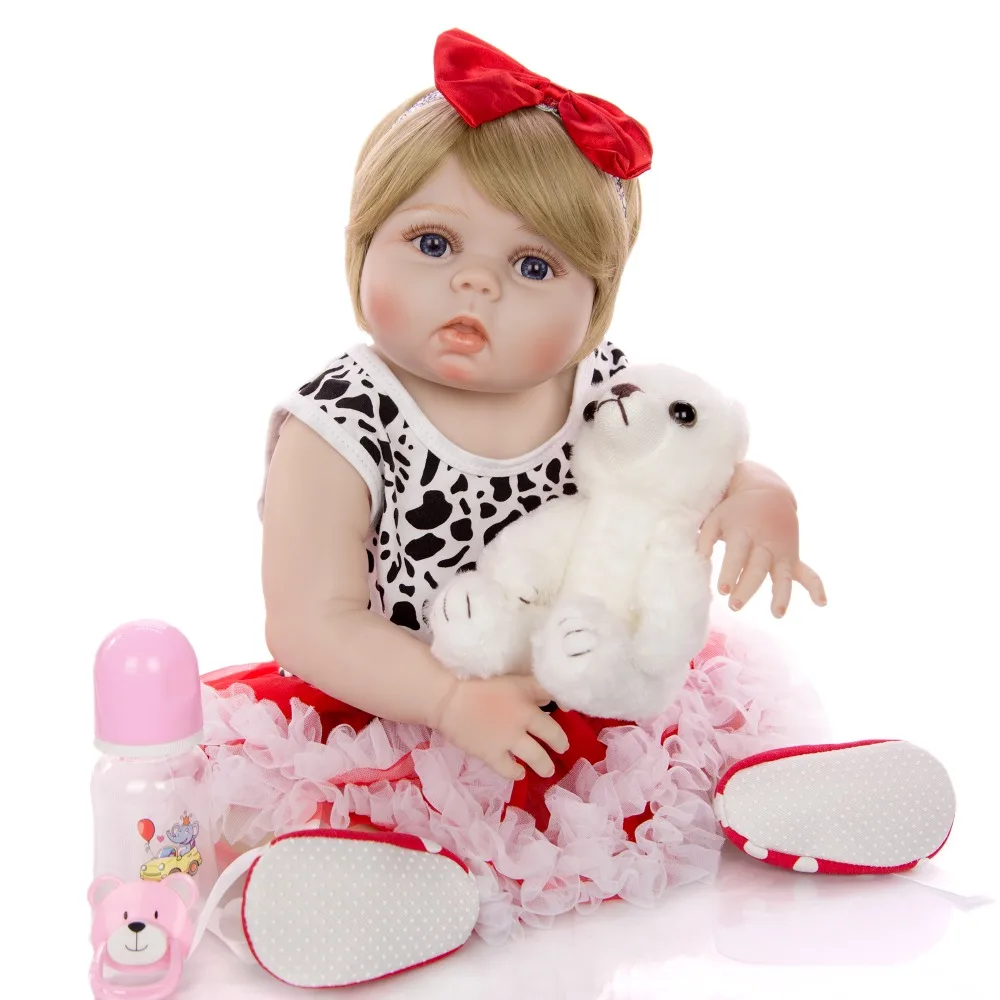 

Bebe Doll reborn corpo de silicone inteiro 23" 57cm blond wig reborn baby girl alive dolls toys gift