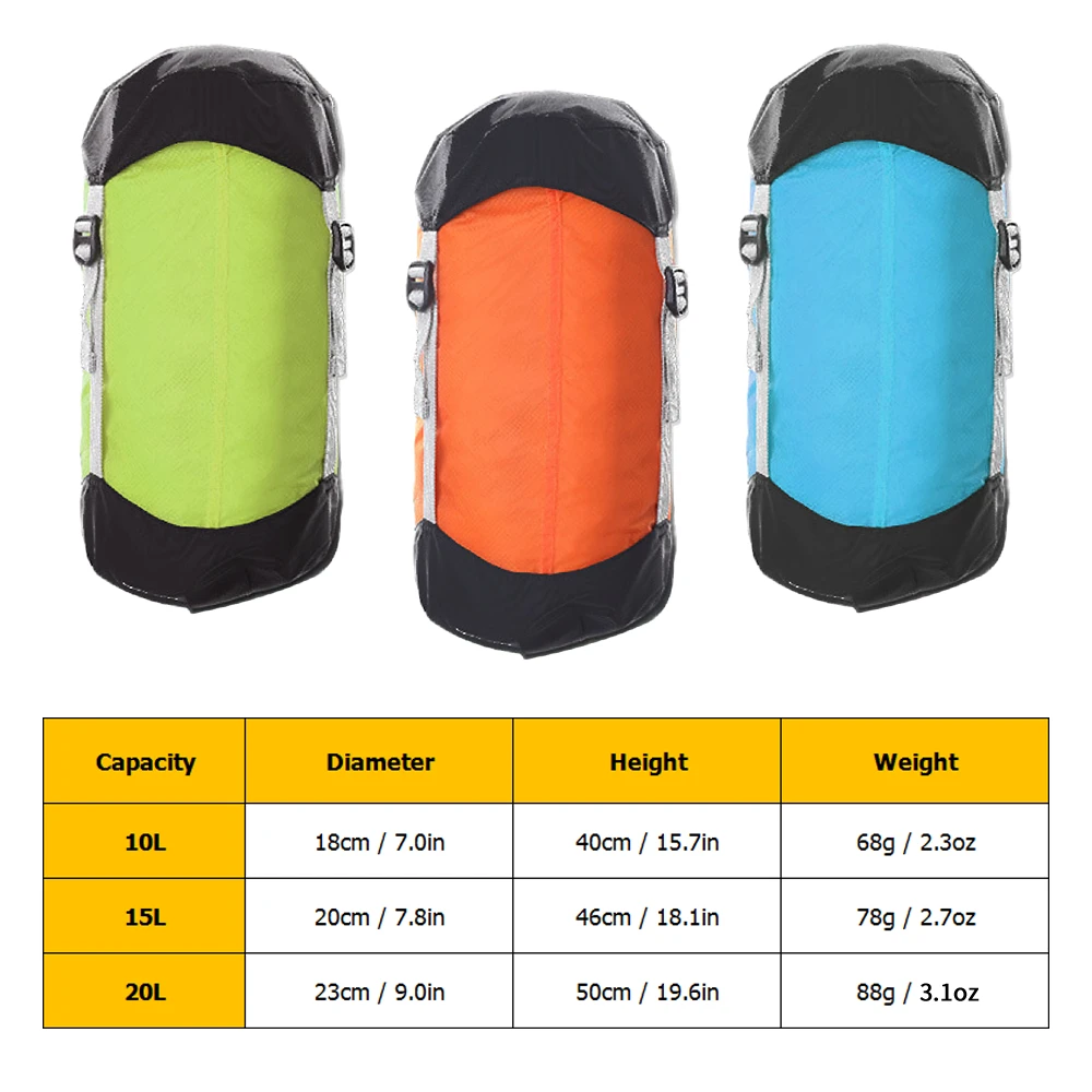 Сверхлегкий компрессионный мешок спальный рюкзак для кемпинга объем 10 л/15 л/20 л |