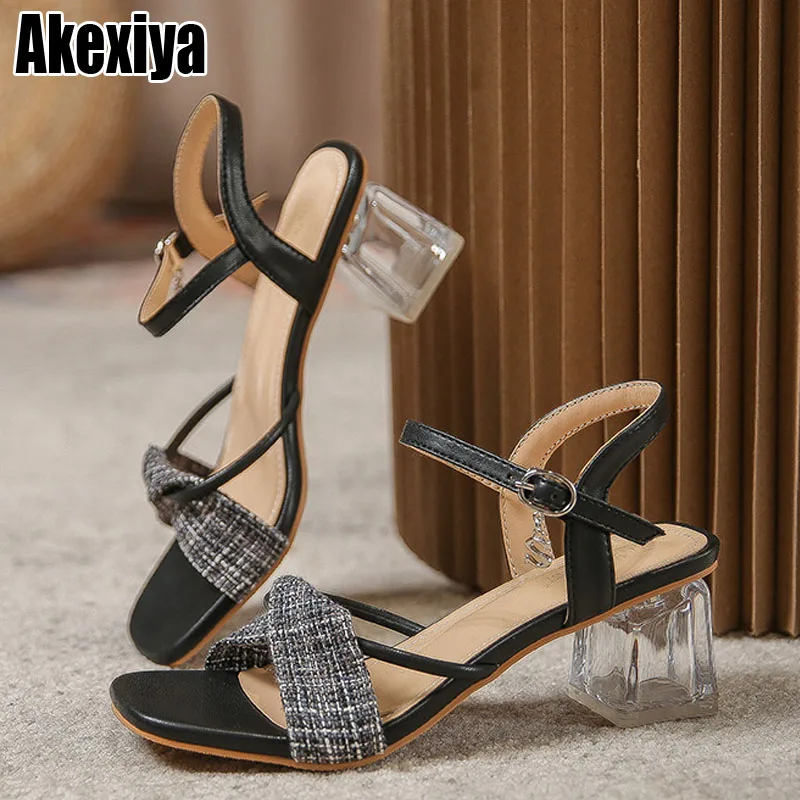 

Женские сандалии с квадратным носком, повседневные босоножки на массивном каблуке, с кристаллами, модель BC3726 в Корейском стиле на лето, 2022