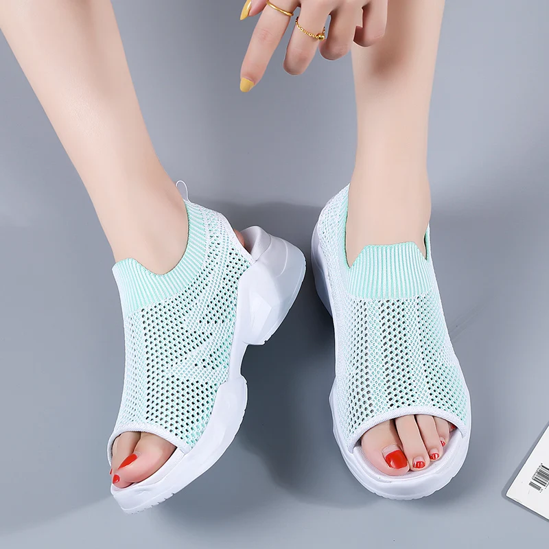 Tenis De Mujer Women Tennis Shoes Air Cushion Sports High Heels Mesh Slip on Female Sock Footwear Outdoor Thick Bottom Sneakers