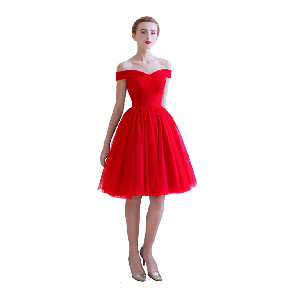 bright red Коктейльные платья плиссированные женские вечерние платья короткое коктейльное платье - Цвет: bright red