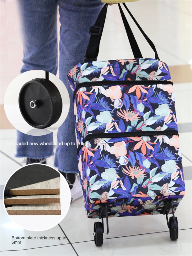 

Reusable Grocery Bags Shopping Cart with Reinforced Bottom Rooling Wheels and Handles