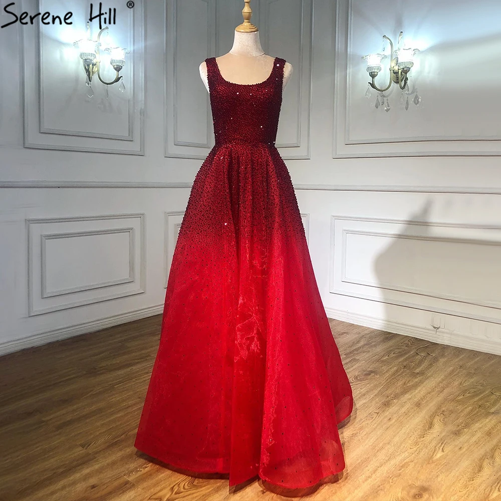Вечерние платья Serene Hill Red Full Crystals Gowns A-Line Luxury Sleeveless Sexy для вечеринки женщин CLA70232A.