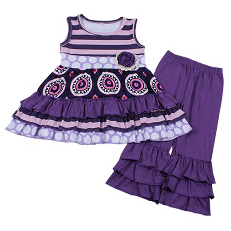 

Boutique Kids Clothing Autumn Spring Girls Set Purple Color Sleeveless Tops +pants 2 pieces Children Floral Clothes Outfit