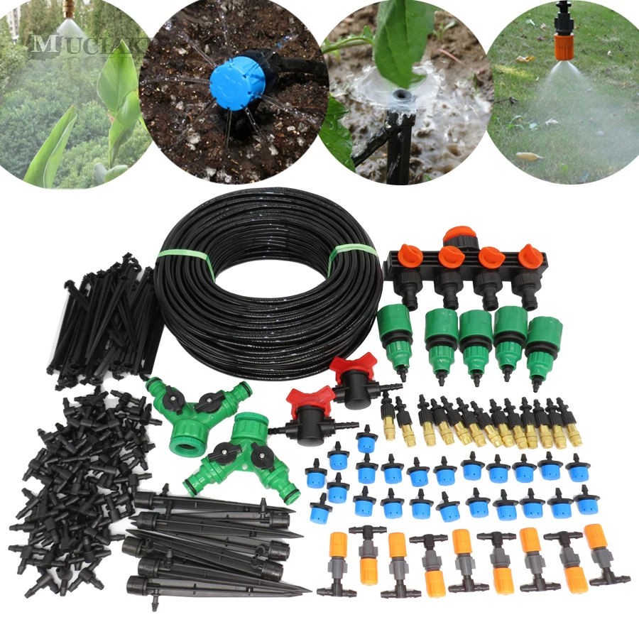 

MUCIAKIE 60M/30/5M DIY Auto Drip Irrigation Watering System Garden Spray Watering Kits with Adjustable Dripper 4/7MM Hose