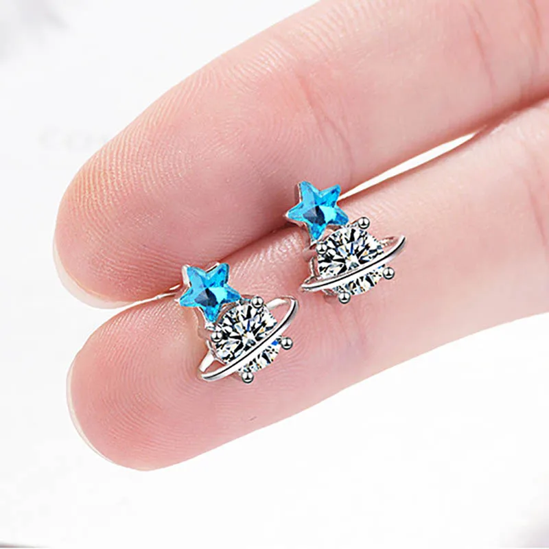Bague Ringen серьги, ювелирные изделия с голубыми кристаллами океана, маленькая звезда, серьги с кисточками для женщин, 925 пробы серебряные ювелирные изделия, лучший подарок