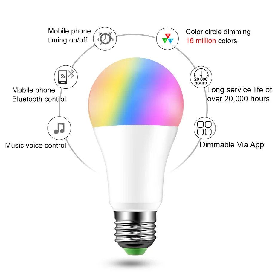 Смарт Беспроводной Bluetooth светильник E27 B22 затемнения RGB лампа 15 Вт 110V 220V Волшебная