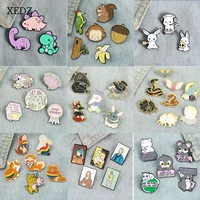 xedz famous paintingbottle caprabbitdinosaurtext cute cat pig dog animal enamel pin set collection metal badge punk clothes