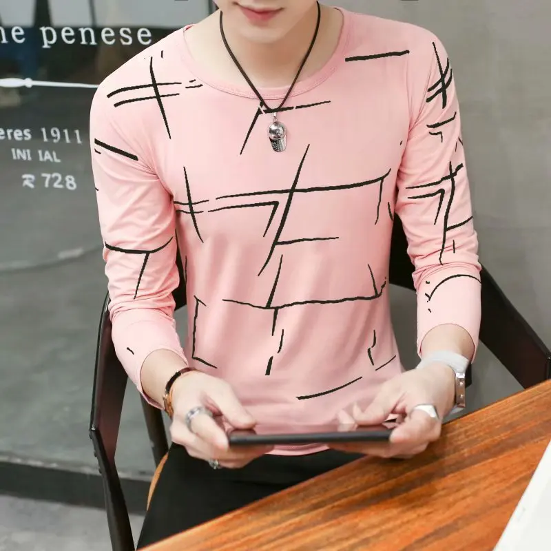 Мужская футболка с длинным рукавом круглым вырезом и универсальная рубашка в