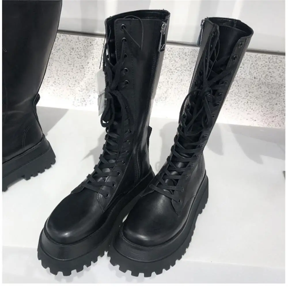 

New Fashion Women Cross Strap PU Leather Boots Autumn Winter Knee High Boots Ladies Thick Sole Platform Botas Mujer