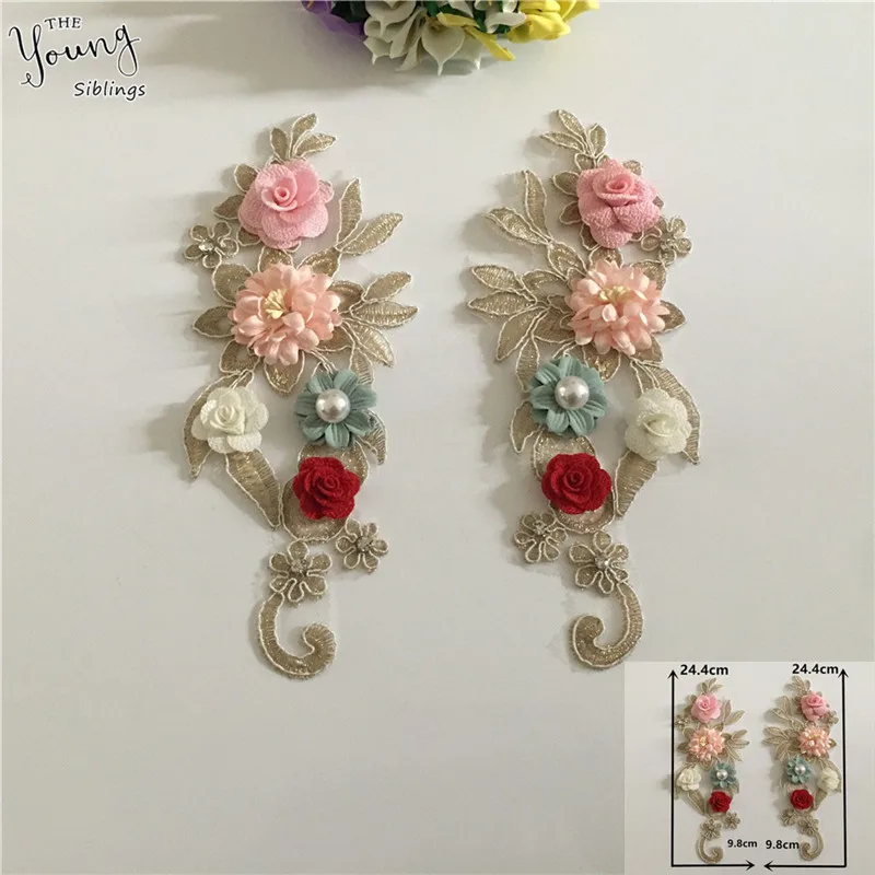 A pair for sell Новое поступление 3D цветок ремесло кружевной воротник Венеция ABS жемчужная вышивка аппликация отделка шитье кружево декольте DIY аксессуары для одежды - Цвет: A pair for sell
