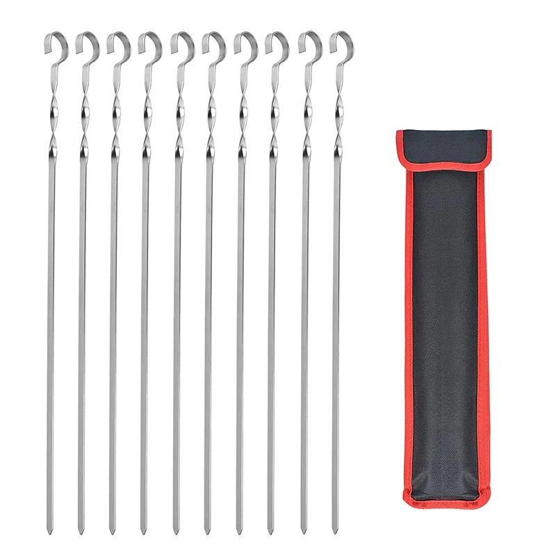 

Kebab Flat Metal BBQ Kebabs Stainless Steel Kebab Reusable BBQ Kebab Set (10 Pieces 1 Storage Bag)