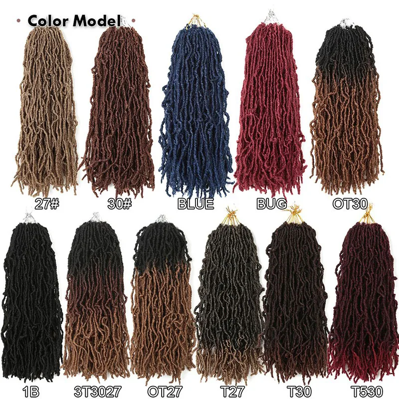 Накладные косы Nu Locs Crochet Hair Faux длиной 36, 24, 18 и 14 дюймов из синтетических материалов с мягкой текстурой для создания косичек-дреадлоков в стиле богини для ежедневного использования черных женщин.