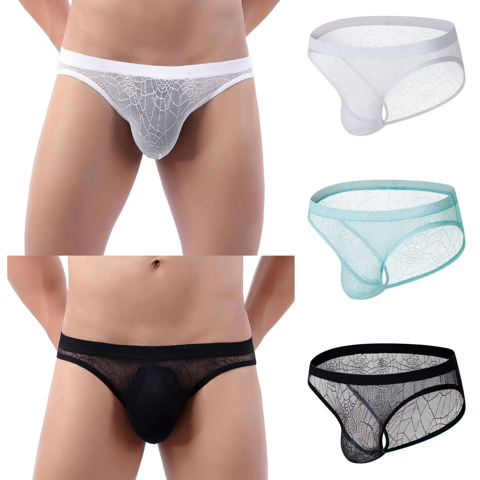 

Sexy Lingerie Transparent Mesh Men Sexy Underwear Briefs Lace Jockstrap Erotic Thong Porno Breathable Mens Panties Male T-Back