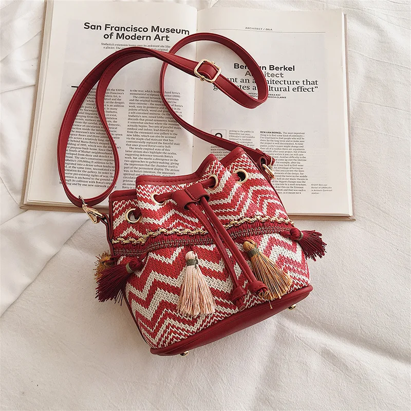 Женская сумка через плечо в китайском стиле плетеная Сумка-мешок ручной работы