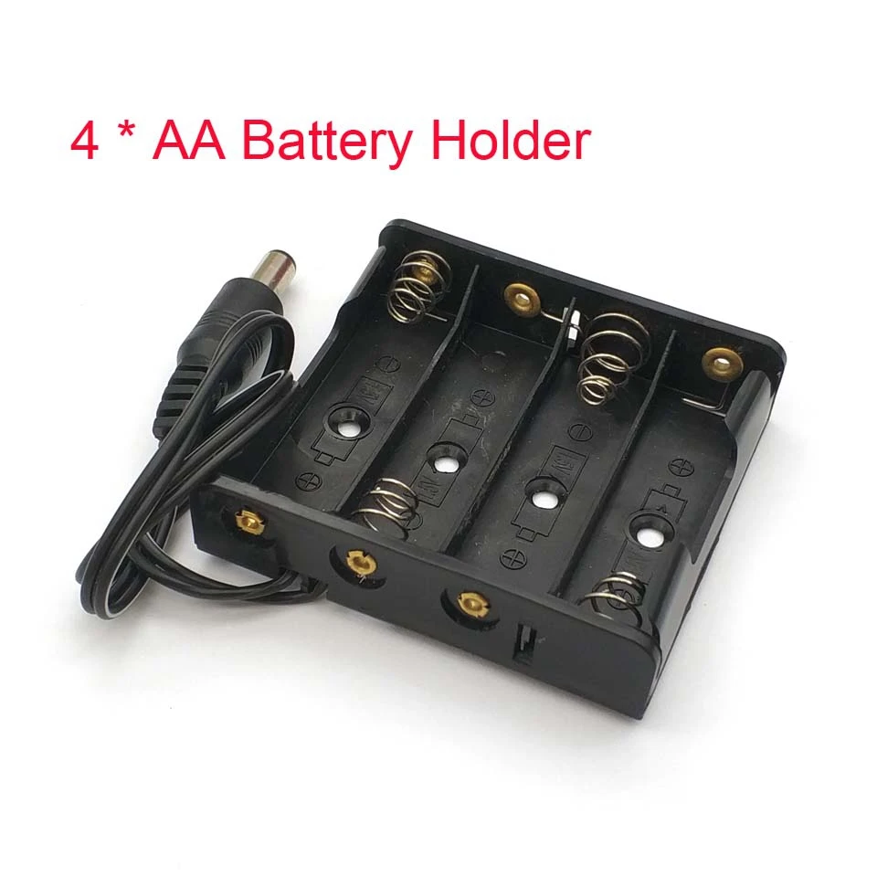 4 X 1.5V AA Battery Holder Plastic Case Storage Box with DC5.5 * 2.1mm Power Plug | Replacement Parts