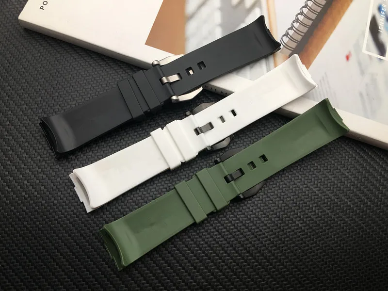 24mm black white army green Rubber Silicone band with Needle Buckle Watchband fit for Panerai strap Watch Accessories tool logo | Наручные