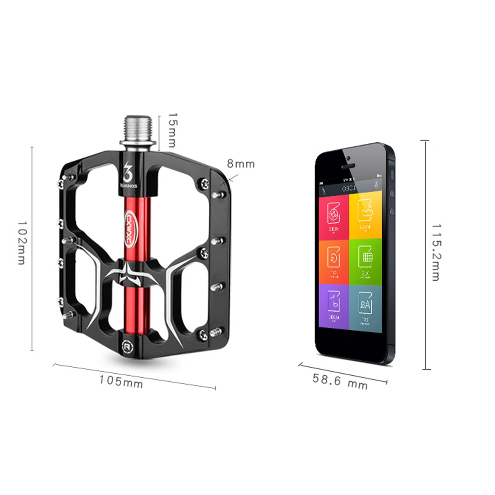 

1 Pair CXV15 Wide Flat Mountain Road Cycling Bicycle Bike Pedal 3 Sealed Bearings 9/16in Aluminumwith Removable Antiskid Cleats