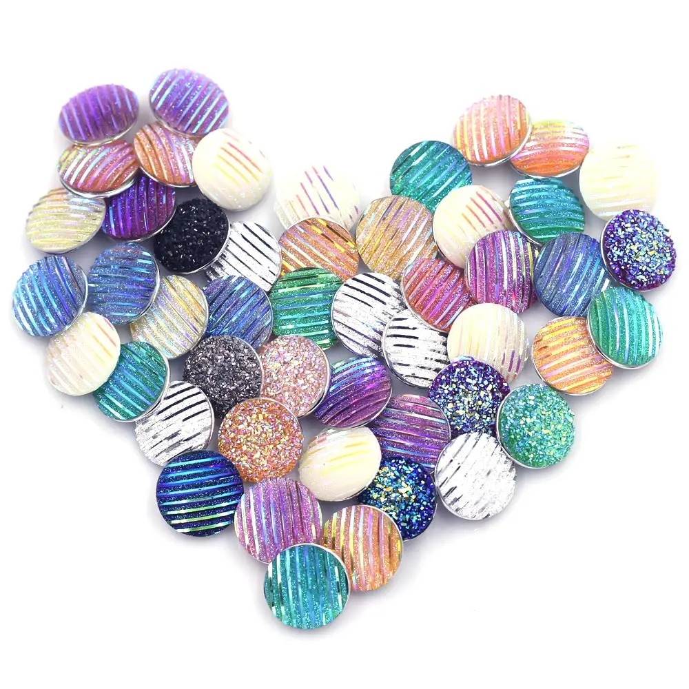 

5Pcs Snap Buttons Sequins Strip Resin Mixed Round Multicolor Fit Charms Bracelet Jewelry DIY Finding Necklace 18mm
